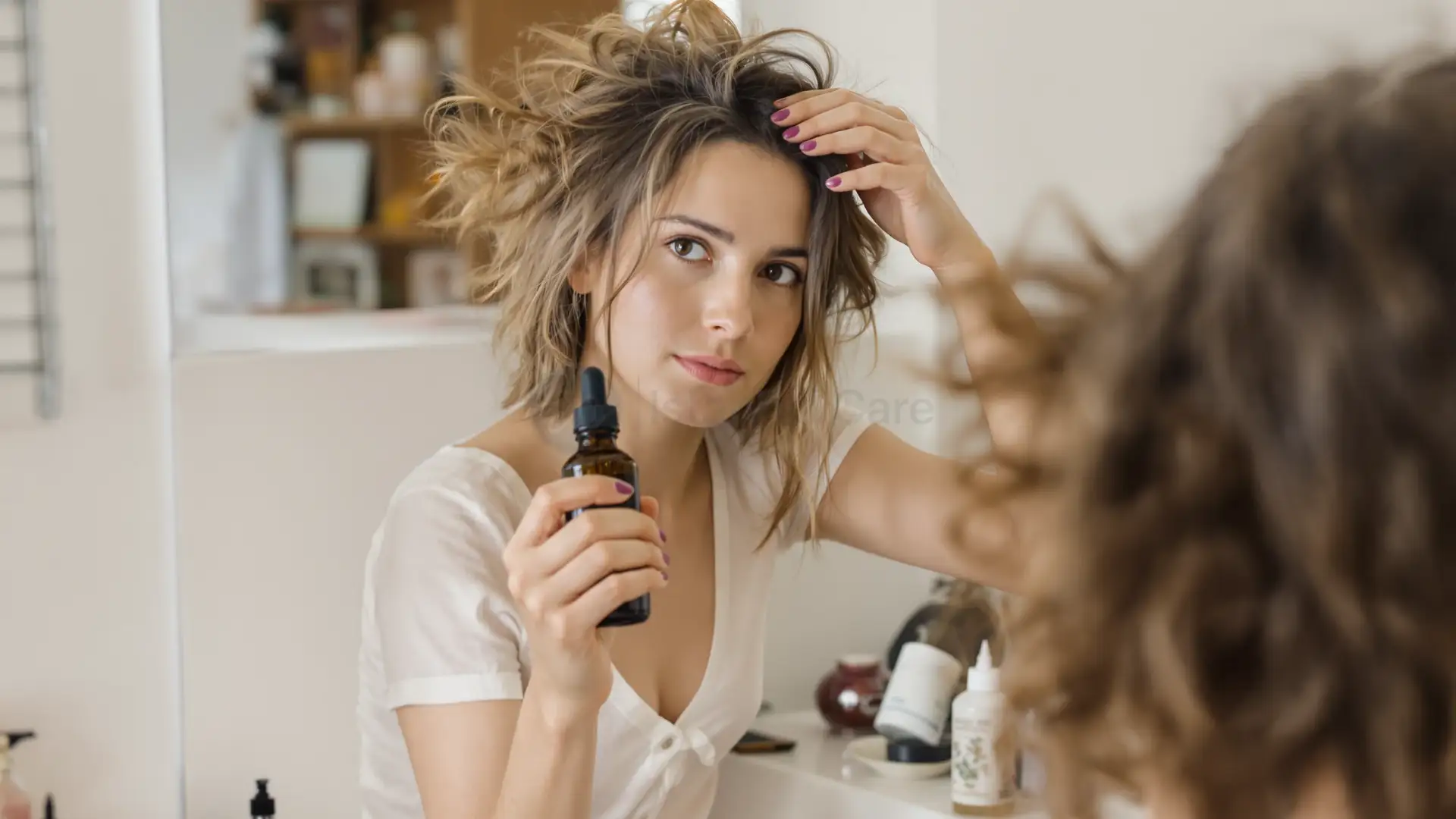 Applying black seed oil to scalp for hair growth