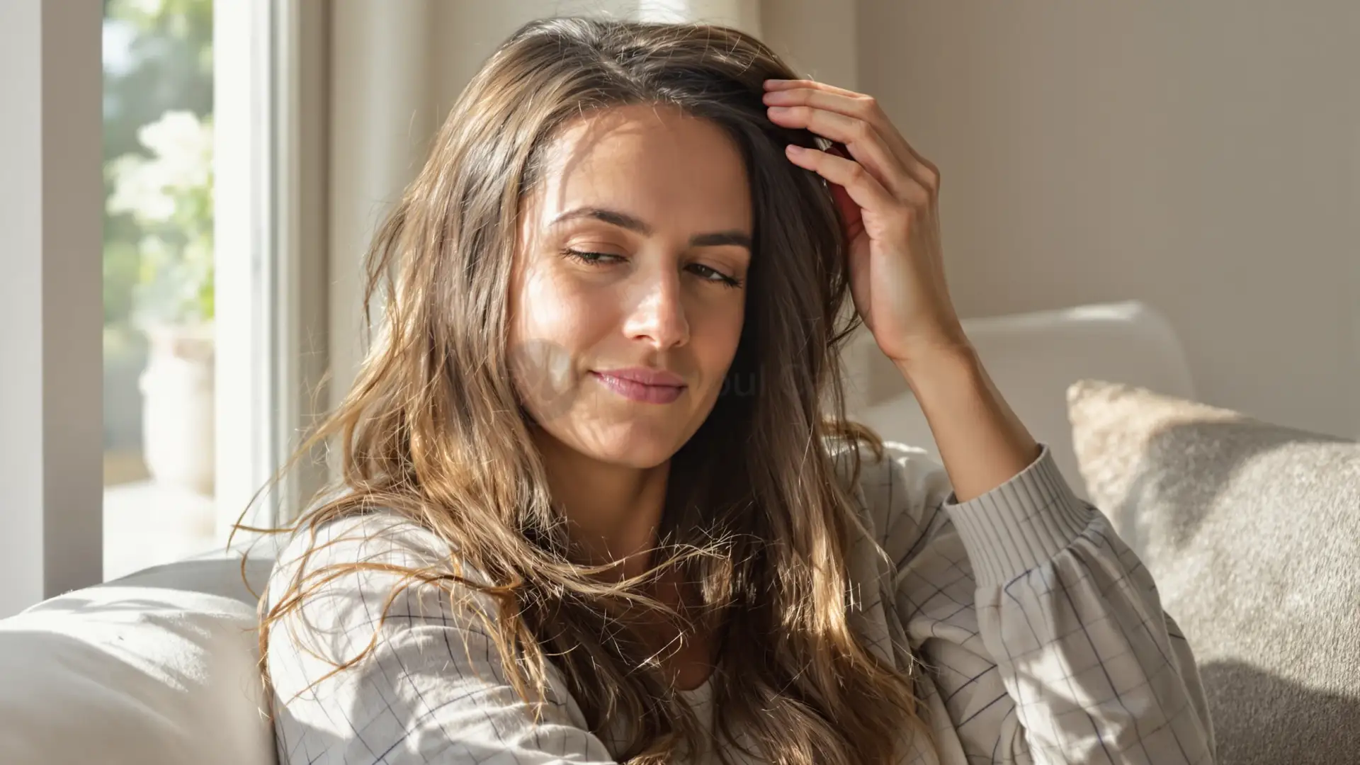 Woman showing new hair regrowth after thyroid treatment