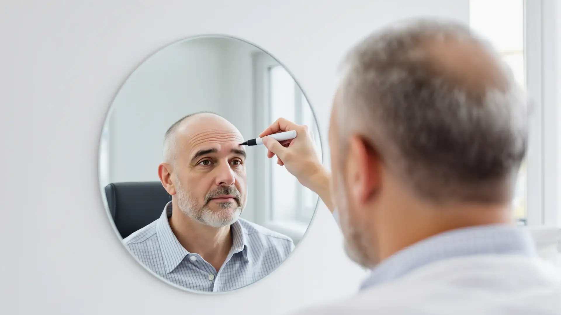British patient having hairline marked during Istanbul hair transplant consultation